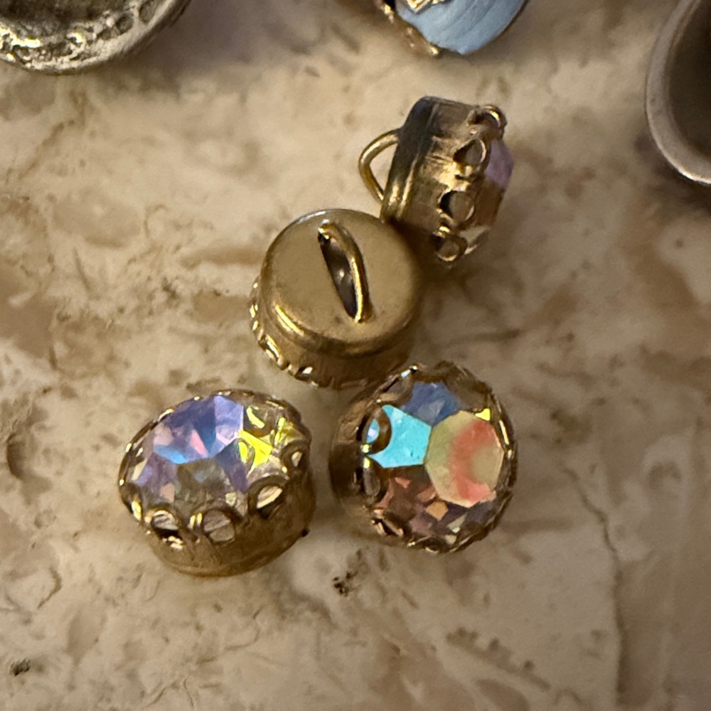 Gold and Iridescent Crystal Brooch